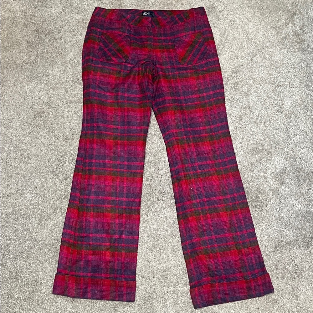 Vintage Rue 21 Plaid Flared Pants Patch Pocket 70s size 12